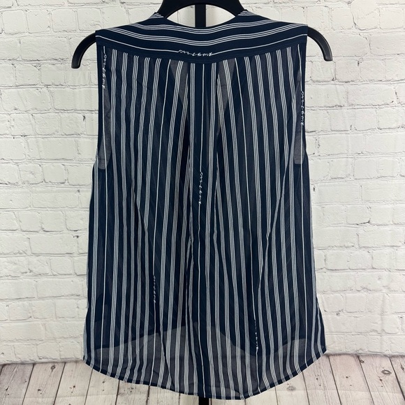Rag and Bone Victor Sleeveless Silk Blend Navy and White Striped Top Size Small - Picture 6 of 7